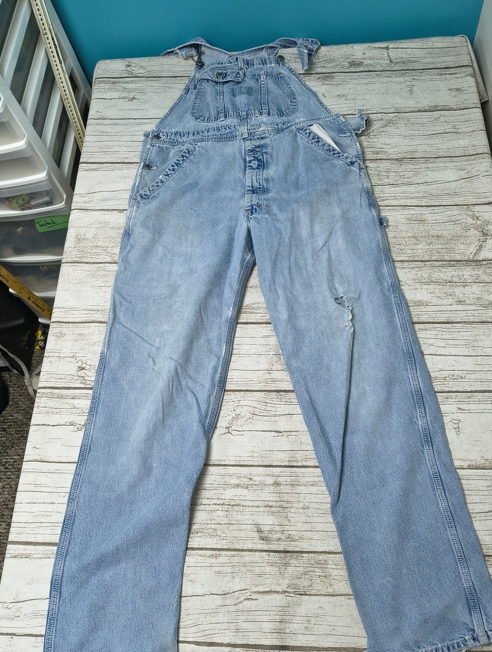 Vintage Distressed Ikeda Made In Canada Light Wash Overalls Size Medium